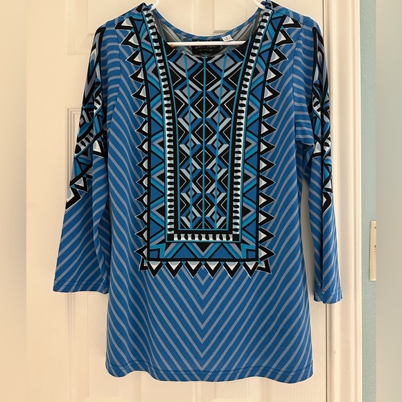 Bob Mackie wearable art blue geometric top size small - Picture 1 of 6